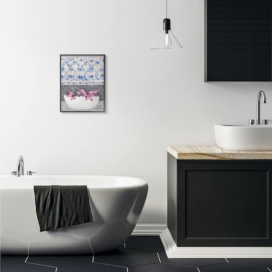 Stupell Industries Pink & Blue Flowers In Bath Tub Framed Wall Art